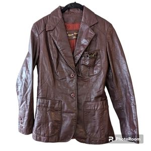 Vintage Etienne Aigner 70s Leather Jacket Burgundy Size 10